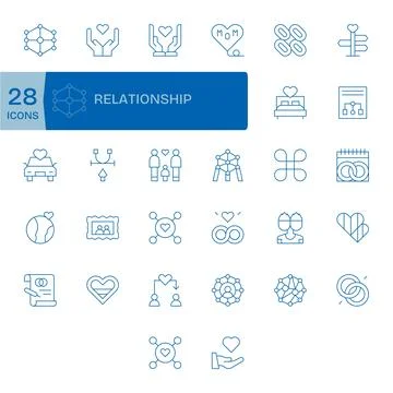 Relationship Design Vector Icons featuring 32 Grid Fitted Thin Line Style Illustrazione stock