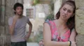 Relationship difficulties, couple fighting outdoors,the woman is crying HD Footage