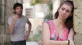 Relationship difficulties, couple fighting outdoors,the woman is crying HD Footage