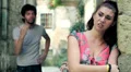 Relationship difficulties, couple fighting outdoors,the woman is crying HD Footage