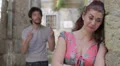 Relationship difficulties, couple fighting outdoors, the woman is crying HD Footage