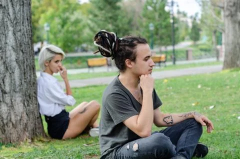 Relationship difficulties: Young couple having a problems. Stock Photos
