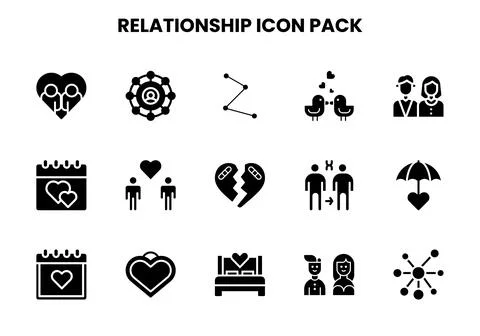 Relationship Glyph Bundle Icons Pack Stock Illustration