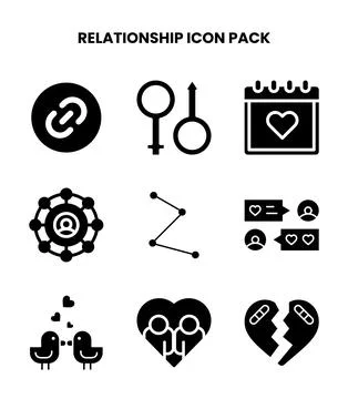Relationship Glyph Vector Icons Pack Stock Illustration