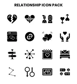 Relationship Glyph Vector Icons Pack Stock Illustration