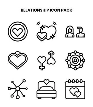 Relationship Line Collection Icons Pack Stock Illustration