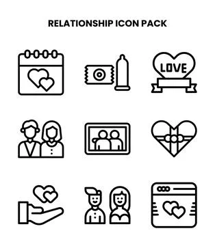 Relationship Line Set Icons Pack Stock Illustration