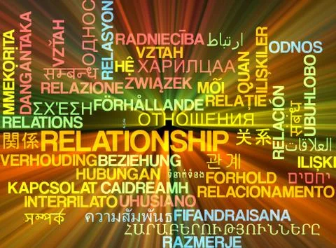 Relationship multilanguage wordcloud background concept glowing Stock Illustration