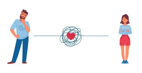 Relationship problem. Couple conflict concept. Quarreling man and woman. Red Ilustração Stock