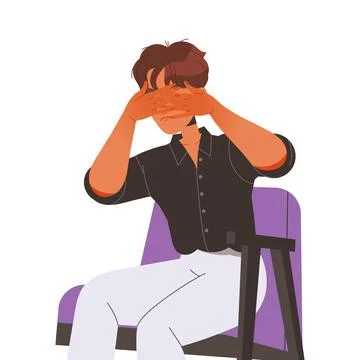 Relationship Problem with Man Covering Eyes with His Hands Sitting on Chair at Stock Illustration