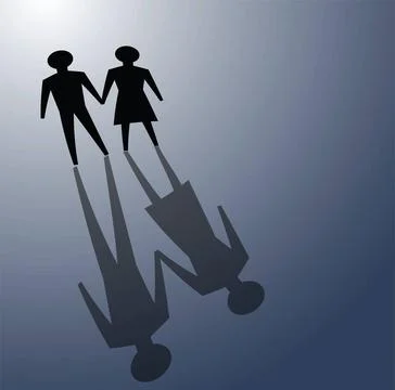 Relationship problems illustrations of couple in darkness, convey facing o... Stock Photos
