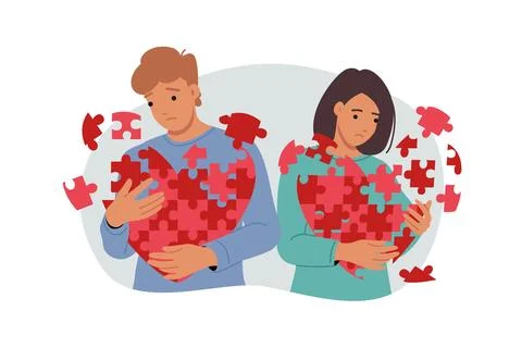 Relationship problems for romantic couple feeling death of love and holding Stock Illustration