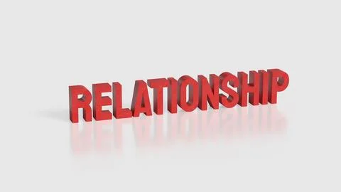 Relationship Text in Bold Red Letters on White Background 3d render. Illustrazione stock