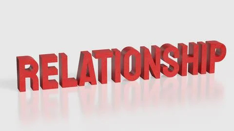 Relationship Text in Bold Red Letters on White Background 3d render. Illustrazione stock