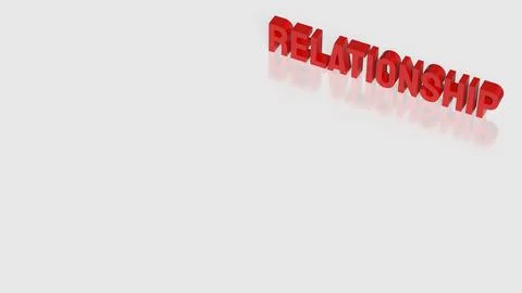 Relationship Text in Bold Red Letters on White Background 3d render. Illustrazione stock