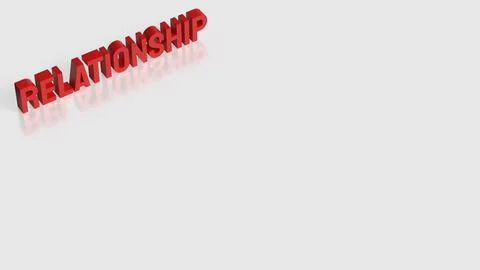 Relationship Text in Bold Red Letters on White Background 3d render. Illustrazione stock