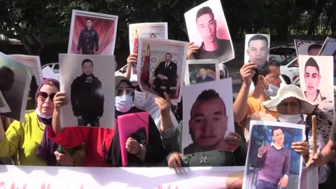 Relatives of Moroccan migrants detained in Libya protest in Rabat, Rabat, ES - 0 Stock Footage 204055698
