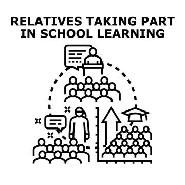 Relatives participating in school learning development concept Stock Illustration
