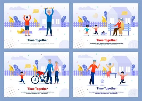 Relatives Spending Summer Time Together Banner Set Stock Illustration