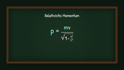 Relativistic Momentum Formula Animation on Chalkboard 動画素材 338998564
