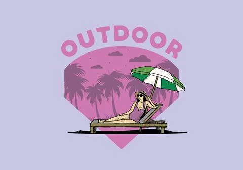 Relax on the beach chair under the umbrella illustration Stock Illustration