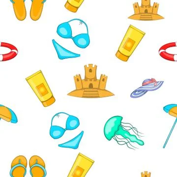 Relax on beach pattern, cartoon style Stock Illustration