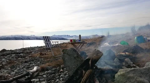 Relax on the beach. Smoke of fire. Stock Footage 62384174