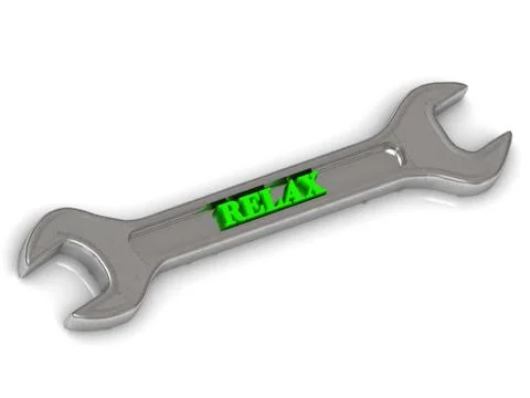 RELAX bright volume letter on silver key instrument on white background Stock Illustration