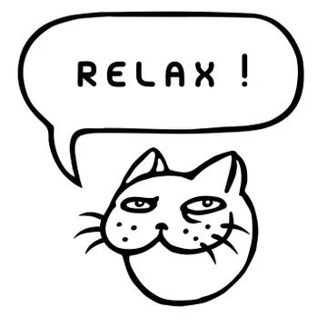 Relax! Cartoon cat head. Speech bubble. Vector illustration. Illustrazione stock