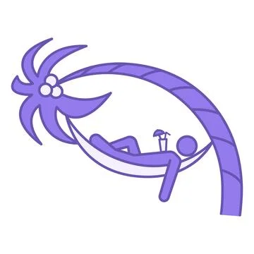 Relax Color Icon. Vector Icon. Man Relaxing in Beach Hammock on Palm Tree. .. Stock Illustration