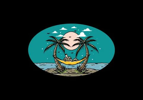Relax on hammock on the beach illustration Stock Illustration