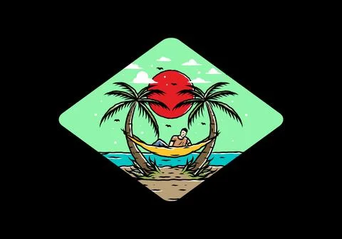 Relax on hammock on the beach illustration Stock-Illustration