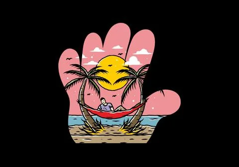 Relax on hammock on the beach illustration Stock-Illustration