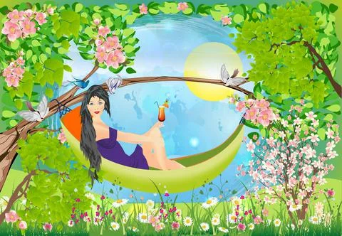 Relax in a hammock, Stock Illustration