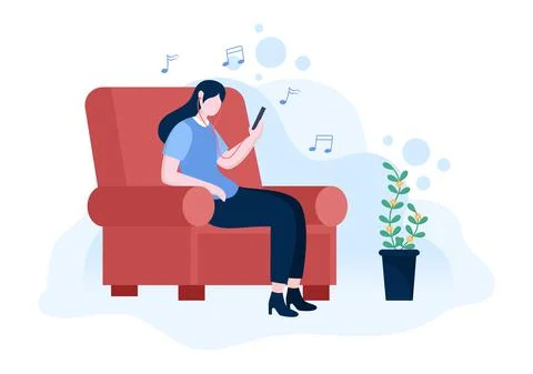 Relax at Home Vector Flat Illustration with People Sitting on the Sofa, Liste イラスト素材
