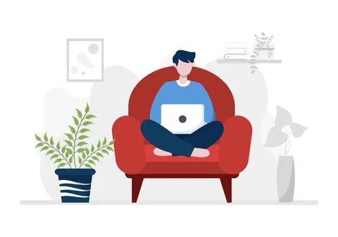 Relax at Home Vector Flat Illustration with People Sitting on the Sofa, Liste イラスト素材