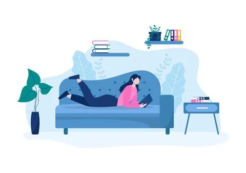 Relax at Home Vector Flat Illustration with People Sitting on the Sofa, Liste イラスト素材