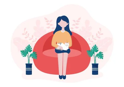 Relax at Home Vector Flat Illustration with People Sitting on the Sofa, Liste イラスト素材