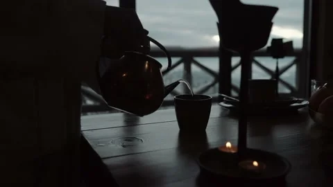 Relax mountains house with hot tea Stock Footage 167824468