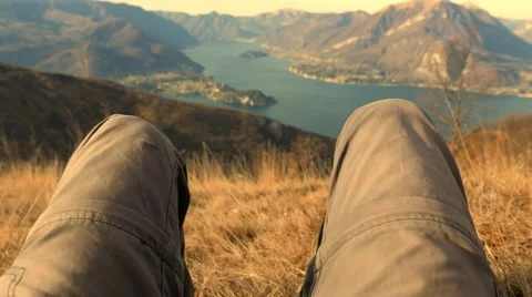 Relax in the mountains at sunset Stock Footage 59574017