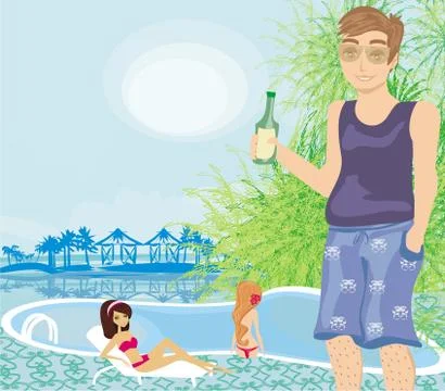 Relax by the pool Stock Illustration