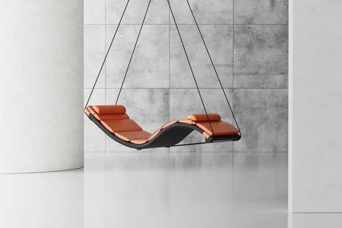 Relax Room Swing Float Chair Hammock Hanged on a Ropes in Big White Hall. 3.. Ilustración de archivo