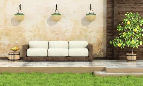Relax in a rustic garden Stock Illustration