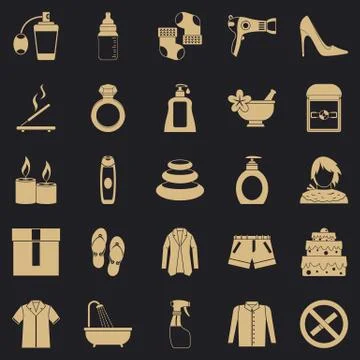 Relax in spa icons set, simple style Ilustração Stock