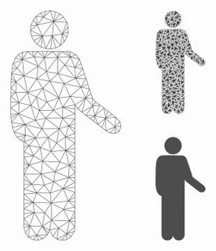 Relax Standing Pose Vector Mesh Carcass Model and Triangle Mosaic Icon Stock Illustration