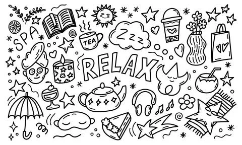 Relax themed doodle circle with spa and cozy elements イラスト素材