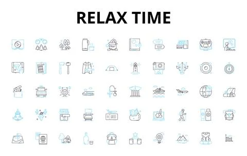 Relax time linear icons set. Serenity, Tranquility, Calmness, Bliss Stock Illustration