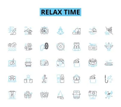 Relax time linear icons set. Serenity, Tranquility, Calmness, Bliss Stock Illustration