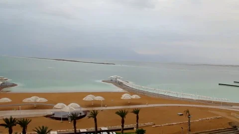 Relax Zone at One of Dead Sea Hotel, Stock Footage 74423032