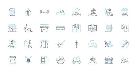 Relaxation activities linear icons set. Yoga, Meditation, Massage, Spa Stock Illustration